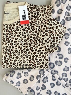Epic Threads Kids Matching Set - Cream and Brown Leopard Print